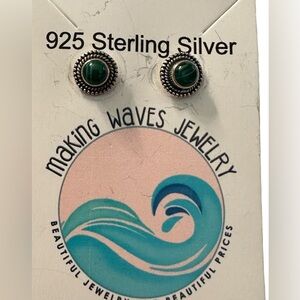 Malachite Earrings in Sterling Silver